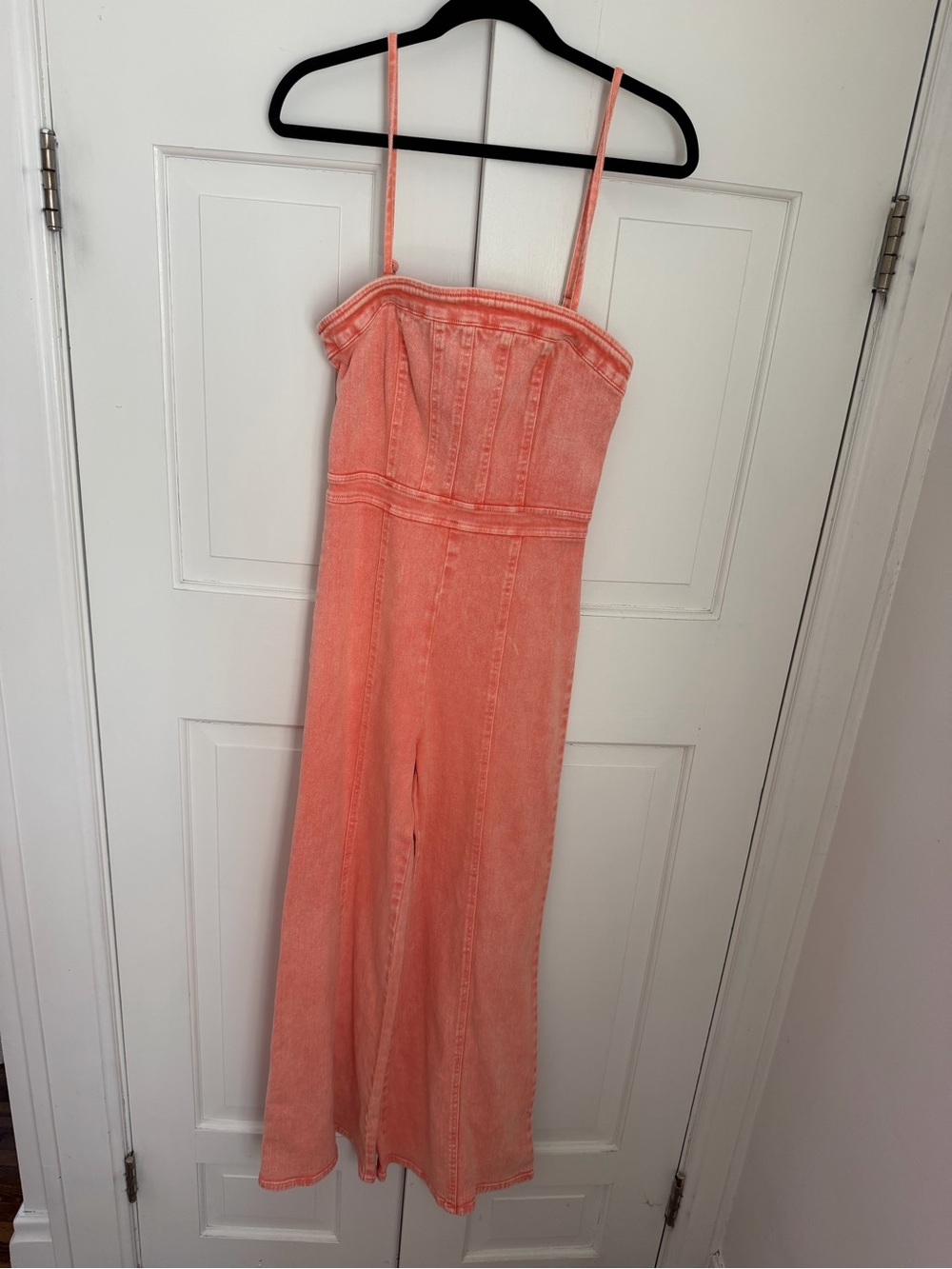 Flying Tomato Coral Pink Denim Strap Jumpsuit